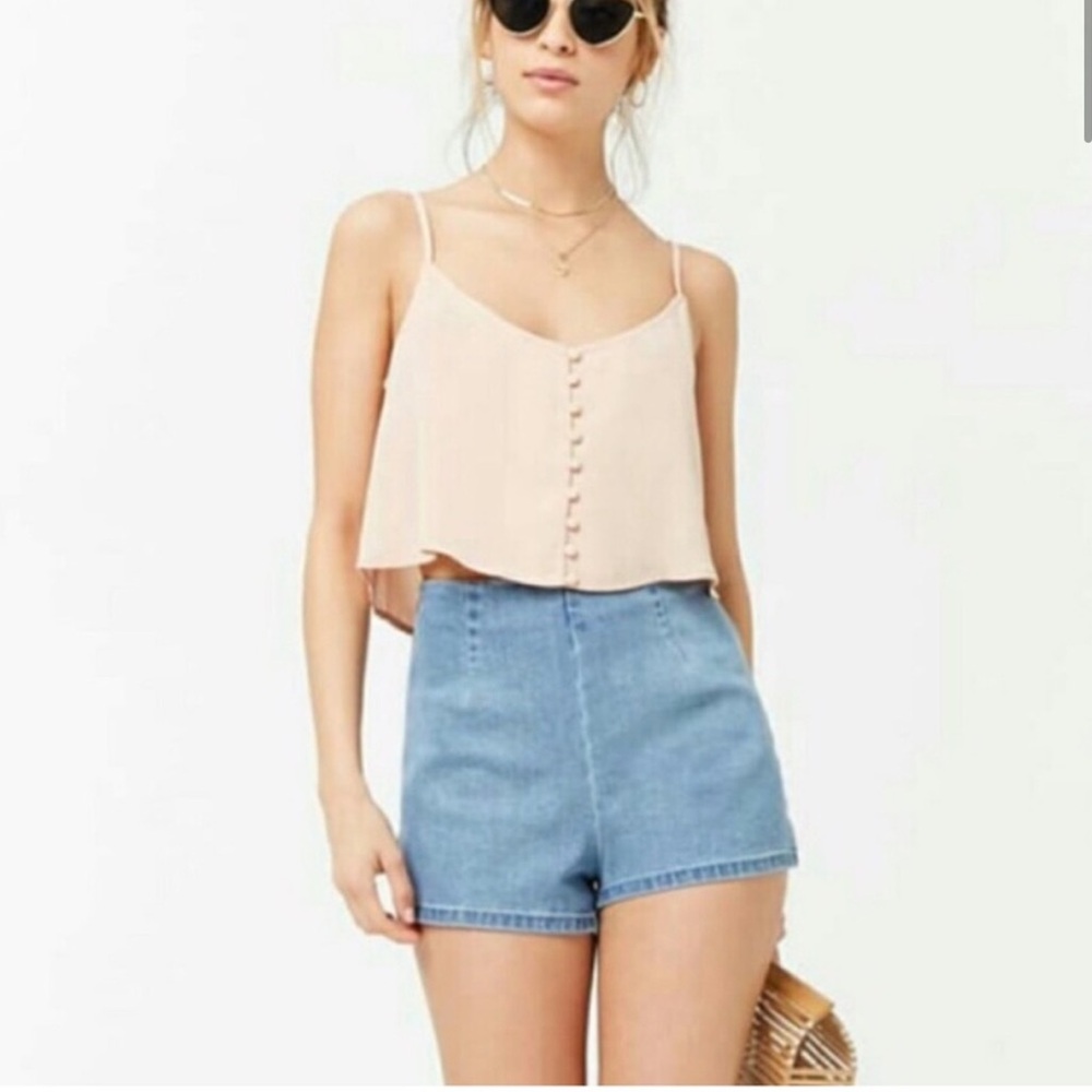 Forever 21 Spaghetti Straps Button Up Peach Crop Top Size Small